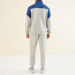 Men's Zippered Blocked Sweatshirt + Jogger Tracksuit Set // Blue + Stone (S)