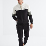 Mens' Blocked Zippered Sweatshirt + Jogger Tracksuit Set // White + Gray + Black (S)