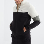 Mens' Blocked Zippered Sweatshirt + Jogger Tracksuit Set // White + Gray + Black (S)