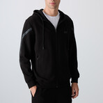 Men's Zippered Hooded Printed Sweatshirt + Jogger Tracksuit Set // Black (S)