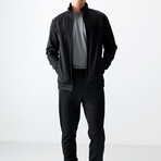 Men's High Collar Stripe Detail Zippered Sweatshirt + Jogger Tracksuit Set // Black (S)