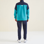 Men's Zippered Blocked Sweatshirt + Jogger Tracksuit Set // Sea Green + Indigo (S)