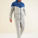 Men's Zippered Blocked Sweatshirt + Jogger Tracksuit Set // Blue + Stone (S)