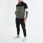 Men's High Collar Blocked Zippered Sweatshirt + Jogger Tracksuit Set // Black + Gray + White (S)