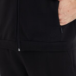 Men's Zippered Hidden Pocket Detail Sweatshirt + Jogger Tracksuit Set // Black (S)