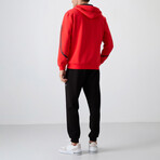 Men's Zippered Hooded Printed Sweatshirt + Jogger Tracksuit Set // Orange + Black (S)