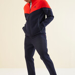 Men's Zippered Blocked Sweatshirt + Jogger Tracksuit Set // Orange + Indigo (S)