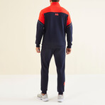 Men's Zippered Blocked Sweatshirt + Jogger Tracksuit Set // Orange + Indigo (S)