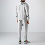 Men's Zippered Hooded Printed Sweatshirt + Jogger Tracksuit Set // Stone (S)