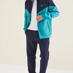 Men's Zippered Blocked Sweatshirt + Jogger Tracksuit Set // Sea Green + Indigo (S)