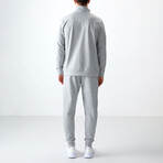 Men's High Collar Stripe Detail Zippered Sweatshirt + Jogger Tracksuit Set // Gray Melange (S)