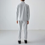 Men's High Collar Stripe Detail Zippered Sweatshirt + Jogger Tracksuit Set // Gray (S)