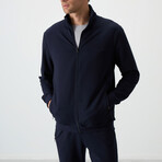 Men's High Collar Zippered Sweatshirt + Jogger Tracksuit Set // Navy Blue (S)