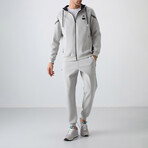 Men's Zippered Hooded Printed Sweatshirt + Jogger Tracksuit Set // Stone (S)