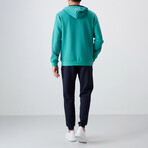 Men's Zippered Hooded Printed Sweatshirt + Jogger Tracksuit Set // Sea Green + Indigo (S)