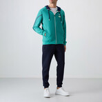 Men's Zippered Hooded Printed Sweatshirt + Jogger Tracksuit Set // Sea Green + Indigo (S)