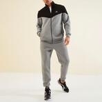 Men's Zippered Blocked Sweatshirt + Jogger Tracksuit Set // Black + Gray Melange (S)