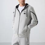 Men's Zippered Hooded Printed Sweatshirt + Jogger Tracksuit Set // Stone (S)