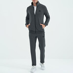 Men's High Collar Zippered Sweatshirt + Jogger Tracksuit Set // Anthracite Melange (S)