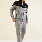 Men's Zippered Blocked Sweatshirt + Jogger Tracksuit Set // Black + Gray Melange (S)