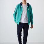 Men's Zippered Hooded Printed Sweatshirt + Jogger Tracksuit Set // Sea Green + Indigo (S)