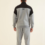 Men's Zippered Blocked Sweatshirt + Jogger Tracksuit Set // Black + Gray Melange (S)