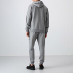 Men's Zippered Hooded Printed Sweatshirt + Jogger Tracksuit Set // Gray Melange (S)