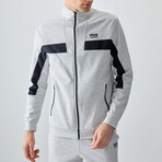 Men's High Collar Stripe Detail Zippered Sweatshirt + Jogger Tracksuit Set // Gray (S)