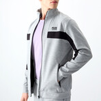 Men's High Collar Stripe Detail Zippered Sweatshirt + Jogger Tracksuit Set // Gray Melange (S)