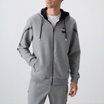 Men's Zippered Hooded Printed Sweatshirt + Jogger Tracksuit Set // Gray Melange (S)