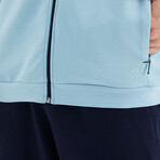 Men's Zippered Hidden Pocket Detail Sweatshirt + Jogger Tracksuit Set // Light Blue + Indigo (S)