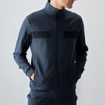 Men's High Collar Stripe Detail Zippered Sweatshirt + Jogger Tracksuit Set // Indigo (S)