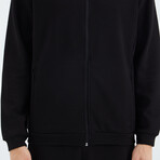 Men's Zippered Hidden Pocket Detail Sweatshirt + Jogger Tracksuit Set // Black (S)