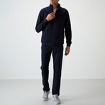 Men's High Collar Zippered Sweatshirt + Jogger Tracksuit Set // Navy Blue (S)