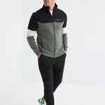 Men's High Collar Blocked Zippered Sweatshirt + Jogger Tracksuit Set // Black + Gray + White (S)