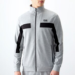 Men's High Collar Stripe Detail Zippered Sweatshirt + Jogger Tracksuit Set // Gray Melange (S)