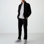 Men's High Collar Zippered Sweatshirt + Jogger Tracksuit Set // Black (S)