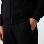 Men's High Collar Zippered Sweatshirt + Jogger Tracksuit Set // Black (S)