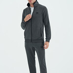 Men's High Collar Zippered Sweatshirt + Jogger Tracksuit Set // Anthracite Melange (S)