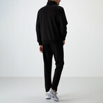 Men's High Collar Zippered Sweatshirt + Jogger Tracksuit Set // Black (S)