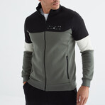 Men's High Collar Blocked Zippered Sweatshirt + Jogger Tracksuit Set // Black + Gray + White (S)