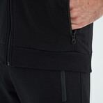 Men's High Collar Zippered Sweatshirt + Jogger Tracksuit Set // Black (S)