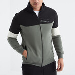 Men's High Collar Blocked Zippered Sweatshirt + Jogger Tracksuit Set // Black + Gray + White (S)