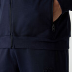 Men's High Collar Zippered Sweatshirt + Jogger Tracksuit Set // Navy Blue (S)