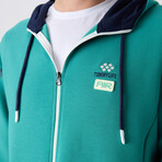 Men's Zippered Hooded Printed Sweatshirt + Jogger Tracksuit Set // Sea Green + Indigo (S)