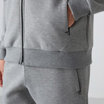 Men's Zippered Hooded Printed Sweatshirt + Jogger Tracksuit Set // Gray Melange (S)