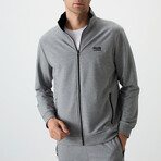 Men's High Collar Zippered Sweatshirt + Jogger Tracksuit Set // Gray Melange (S)