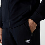 Men's High Collar Zippered Sweatshirt + Jogger Tracksuit Set // Indigo (S)