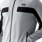 Men's High Collar Stripe Detail Zippered Sweatshirt + Jogger Tracksuit Set // Gray Melange (S)