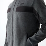 Men's High Collar Stripe Detail Zippered Sweatshirt + Jogger Tracksuit Set // Anthracite Melange (S)